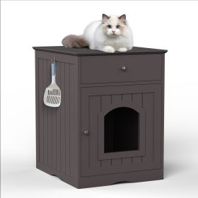 Wooden Pet House Cat Litter Box Enclosure with Drawer, Side Table, Indoor Pet Crate, Cat Home Nightstand (Material: Solid Wood, Color: Brown)